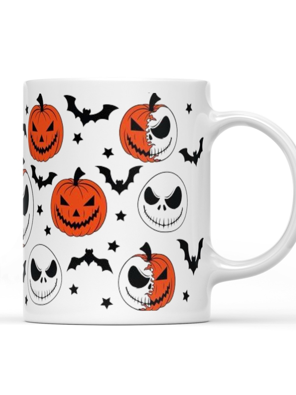 Halloween Pumpkin & Skull Ceramic Mug 11oz - White and Orange